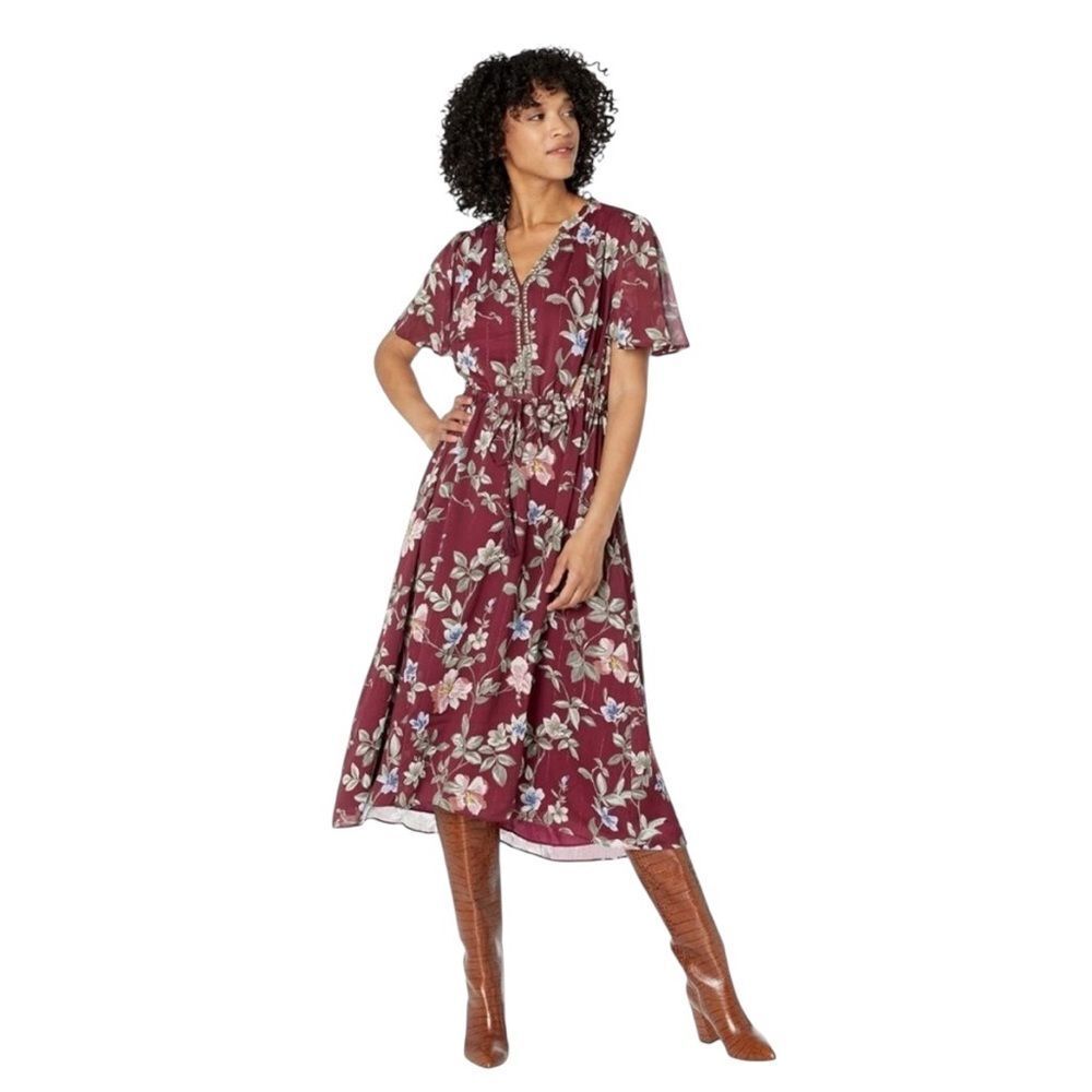 NWT TOMMY BAHAMA PAINTED PETALS MIDI PLUM FLORAL DRESS‎ WOMENS SIZE SMALL
